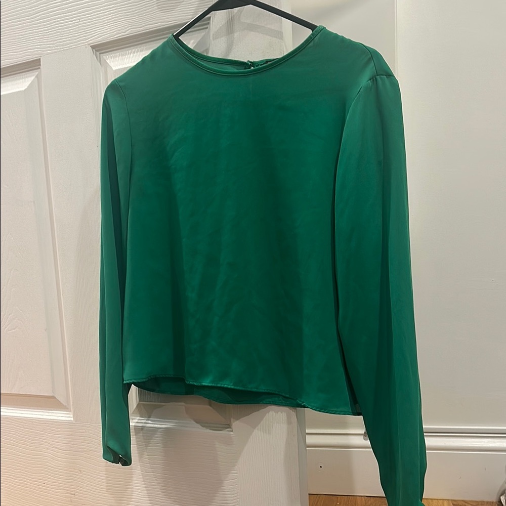 Zara Green Long Sleeve Crop Blouse
